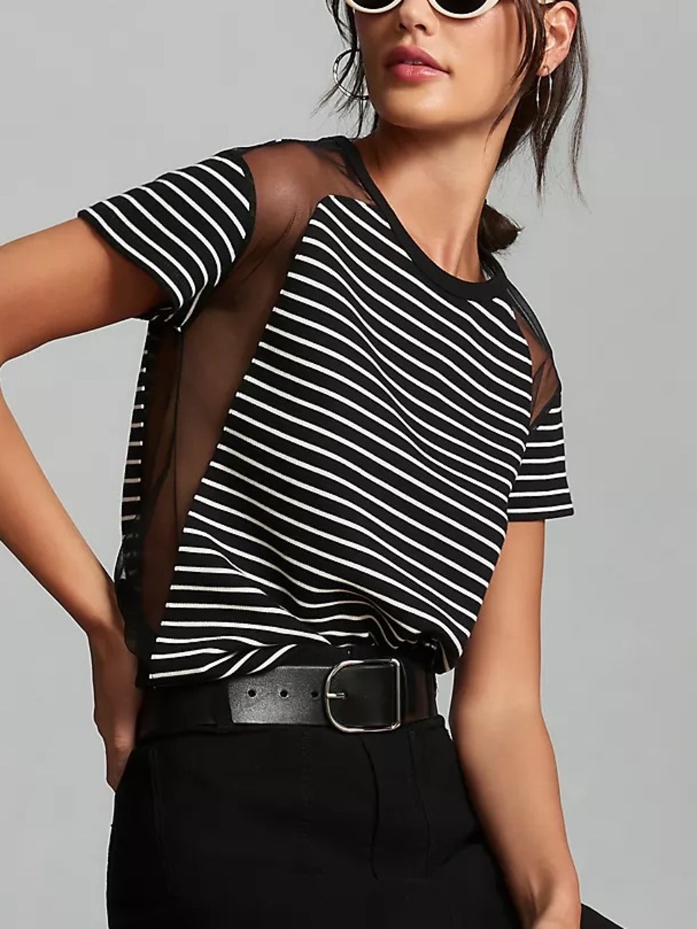 Maeve Anthropologie Women’s Striped Mesh Tee Shirt